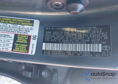 2017 Toyota Corolla Le z USA, uszkodzony, nr VIN 2T1BURHE8HC828185